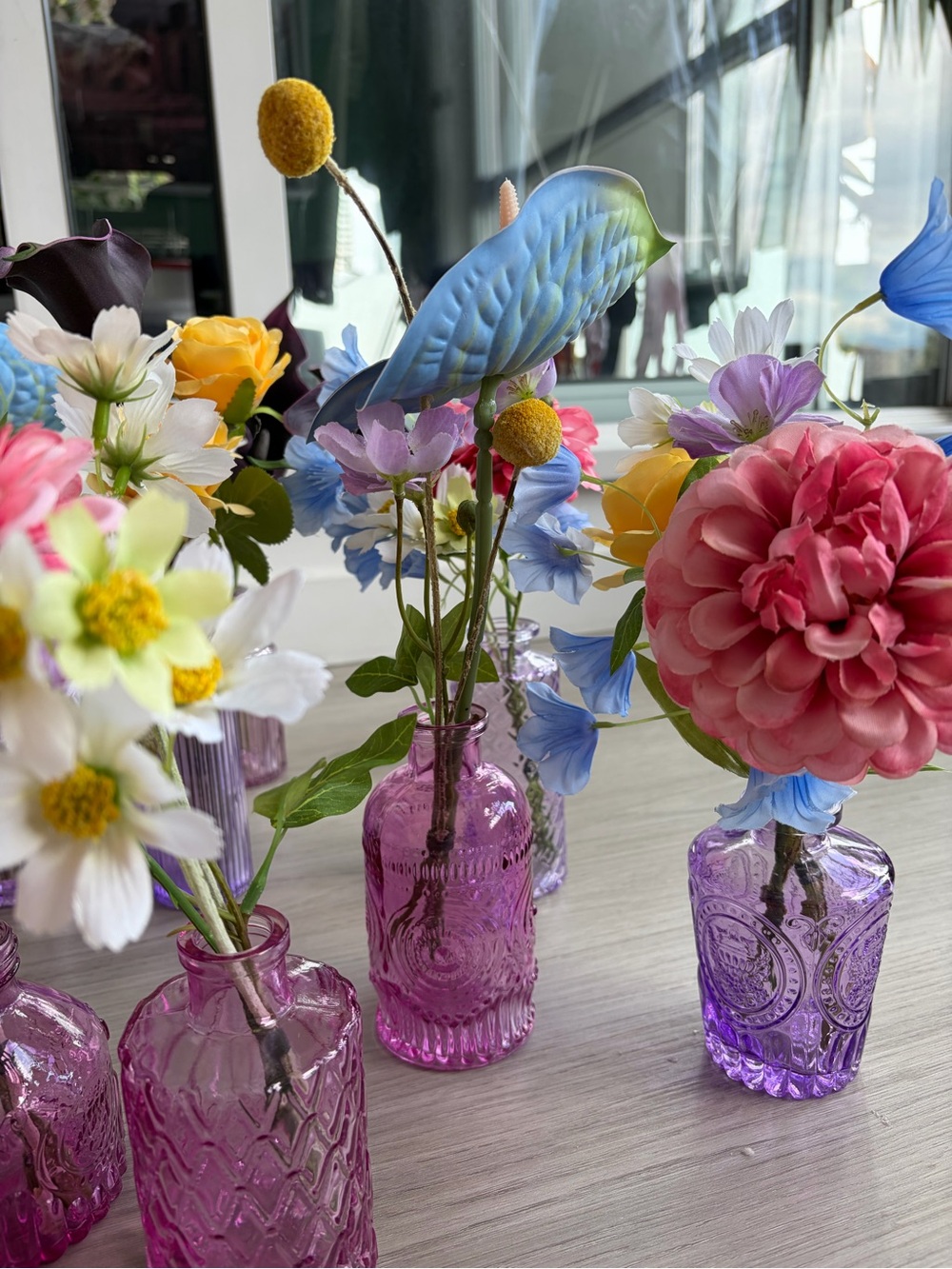 Custom Whimsical Faux Bud Vase Floral Arrangements – Set of 20